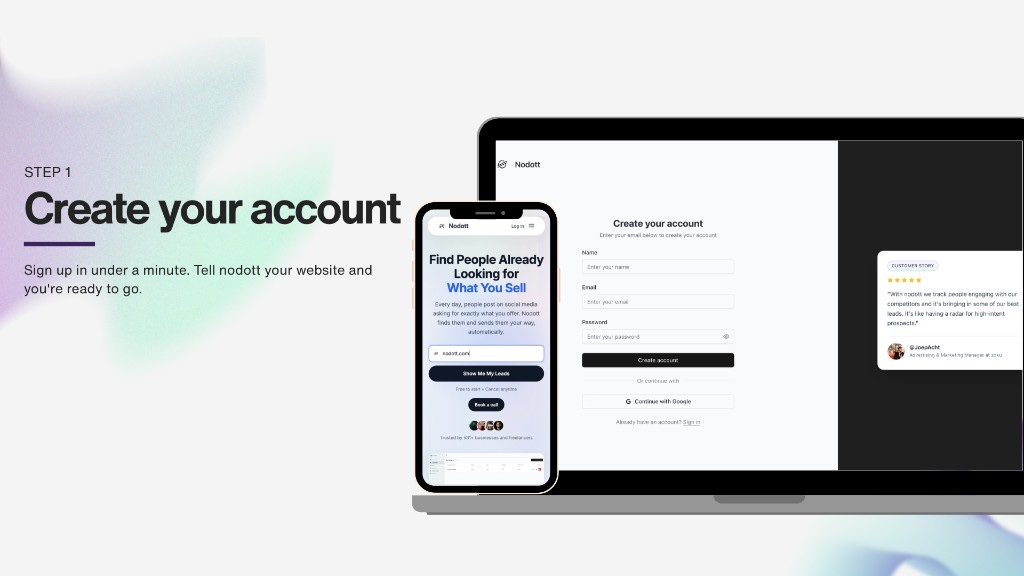 Create your Nodott account — sign up with your website in under a minute