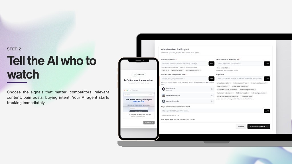 Tell the AI who to watch — set buyer profile, competitors, and intent keywords in Nodott